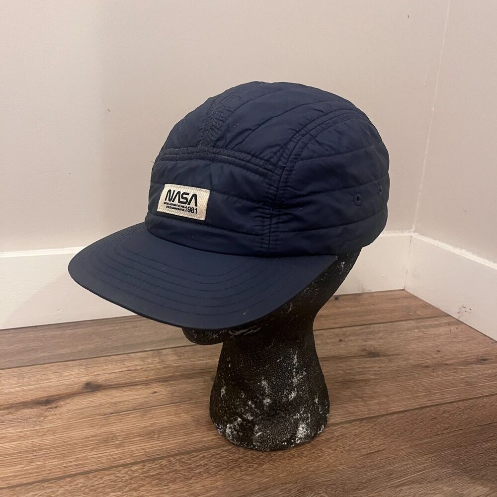 Mad Engine NASA 1981 Blue 5 Panel Quilted Nylon Baseball Cap Hat Strapback